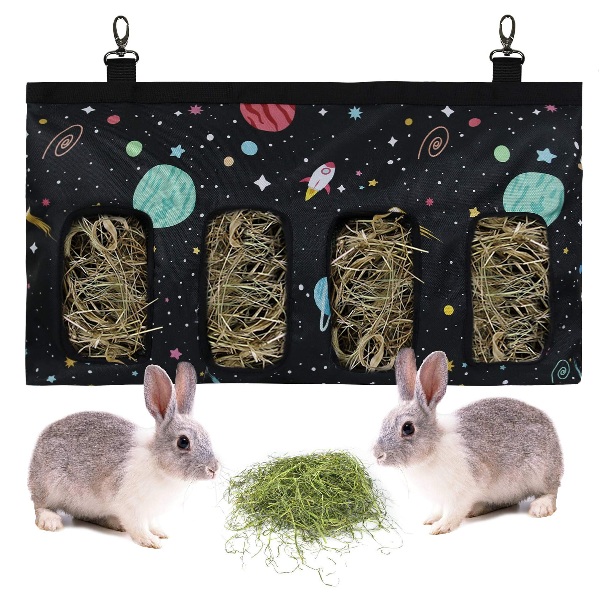 Bolsa de Heno de Conejo Bolsa de Alimentación de Heno henera de tela para cobayas para Conejo Chinchilla Hámster Pequeños Animales (4 ventanas, morado) — view 15
