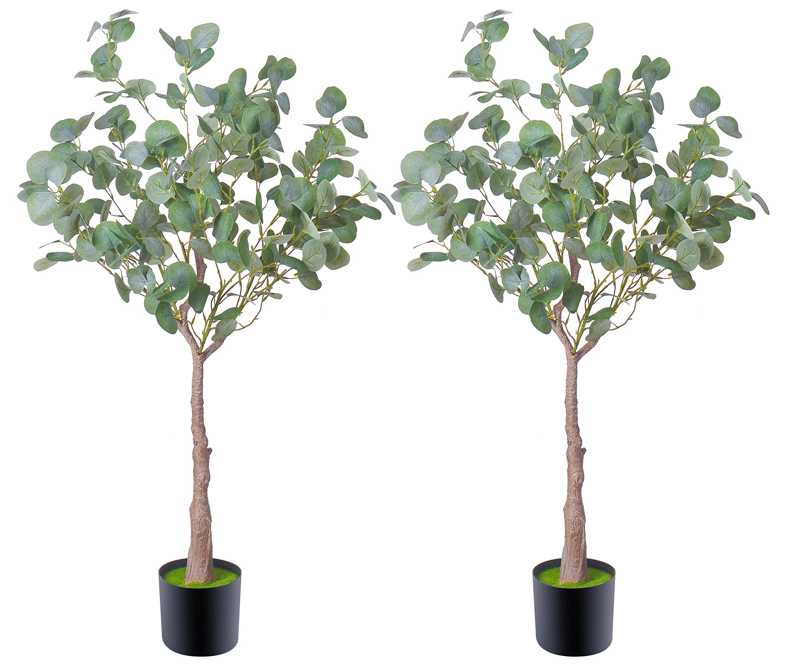 Aphighjoy 4Ft Fake Plants Artificial Eucalyptus - Silver Dollar Eucalyptus Leaves with Plastic Nursery Pot Faux Tree Silk Plants for Home Decor Indoor (48''-2Packs)