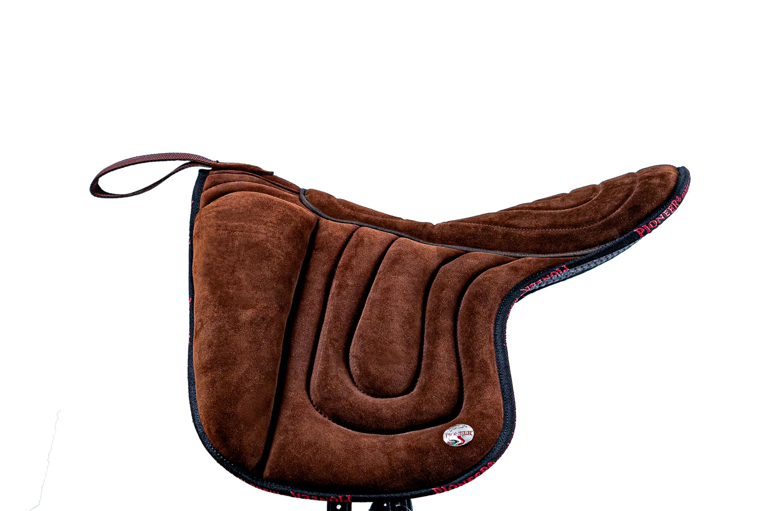 PIONEER Selle Cheval en Daim pour Monte Naturelle, Selle d'Équitation Bareback 50X45 cm avec Rembourrage en Ouate et Mousse à Mémoire - Fabriquée en Italie - avec Sangle en Néoprène - Noir