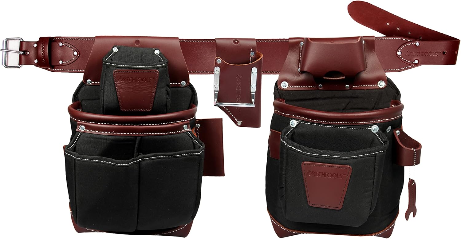 Commercial Pro Framer's Tool Belt Set, Leather Tool Belt, Hammer Holder, Plier Holder, Tool Bag for Belt, Electrician Tool Bag, Electrician's Tool Case with Multiple Pockets (Medium)