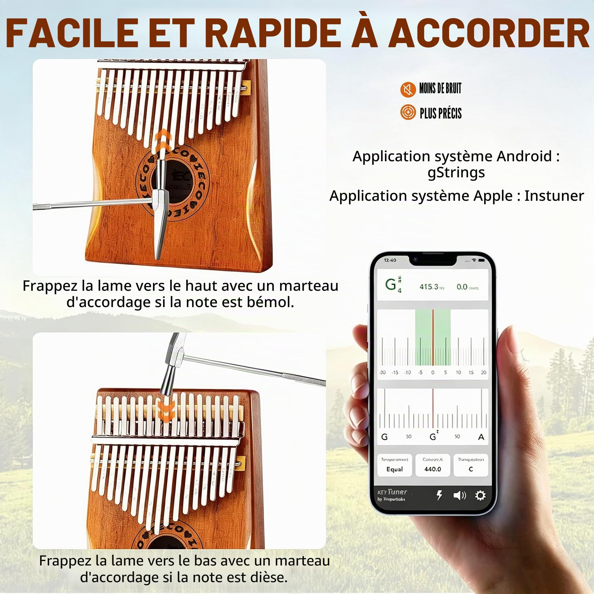 Kalimba Piano à Pouce 17 Clés Portable Marimbas Instrument de Musique | Pour Enfants Adultes Débutant, avec Sac en Tissu Instruction D'étude Marteau D'accord