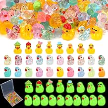 124pcs Luminous Mini Resin Ducks, Glow in Dark Miniature | 10 styles, colorful Tiny Little Animals Figures, Hide to find, party favors, holiday gift,DIY Fairy Garden Micro Landscape