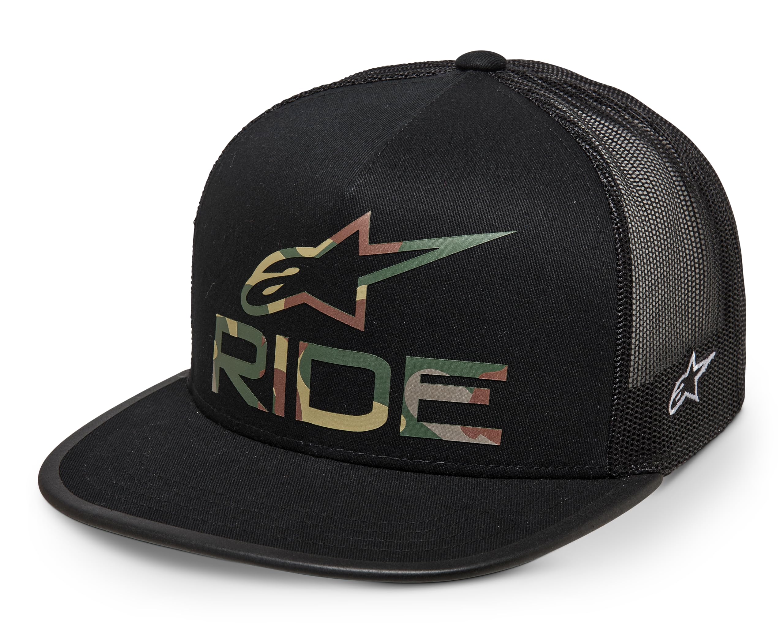 Alpinestars Men's Black Ride 4.0 Camo Trucker Hat Baseball Cap Trucker Hat With Flat Visor And Snap Closure Snapback Cap One Size, One Size