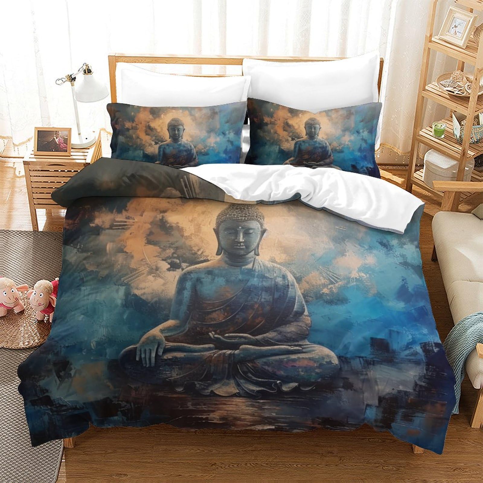 Housse couette Bouddha 3D contre transpiration nocturne parure King