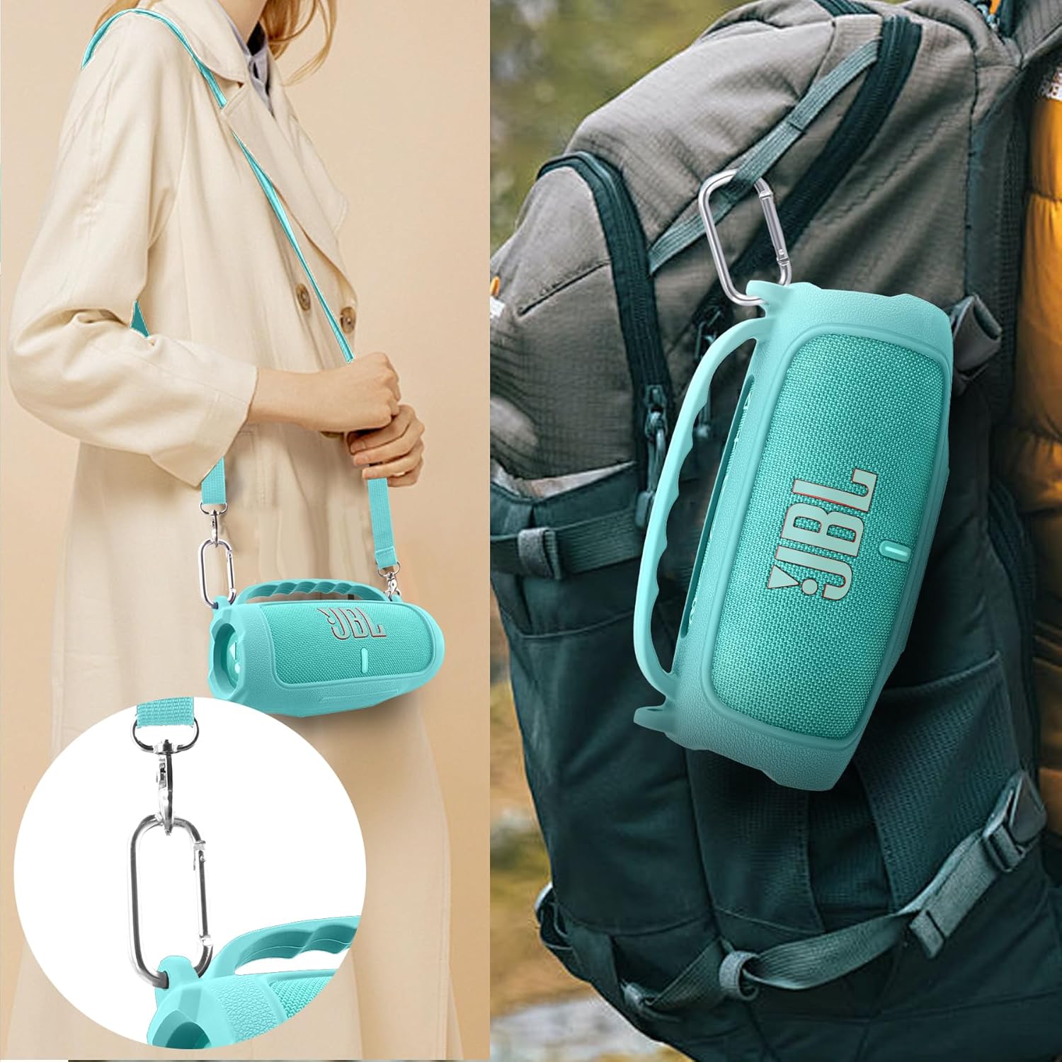 co2CREA Silicone Case for JBL Charge 5 Portable Waterproof Bluetooth Speaker, Portable Travel Soft Cover with Shoulder Strap, Protective Skin Case (Mint Green) - Image 7