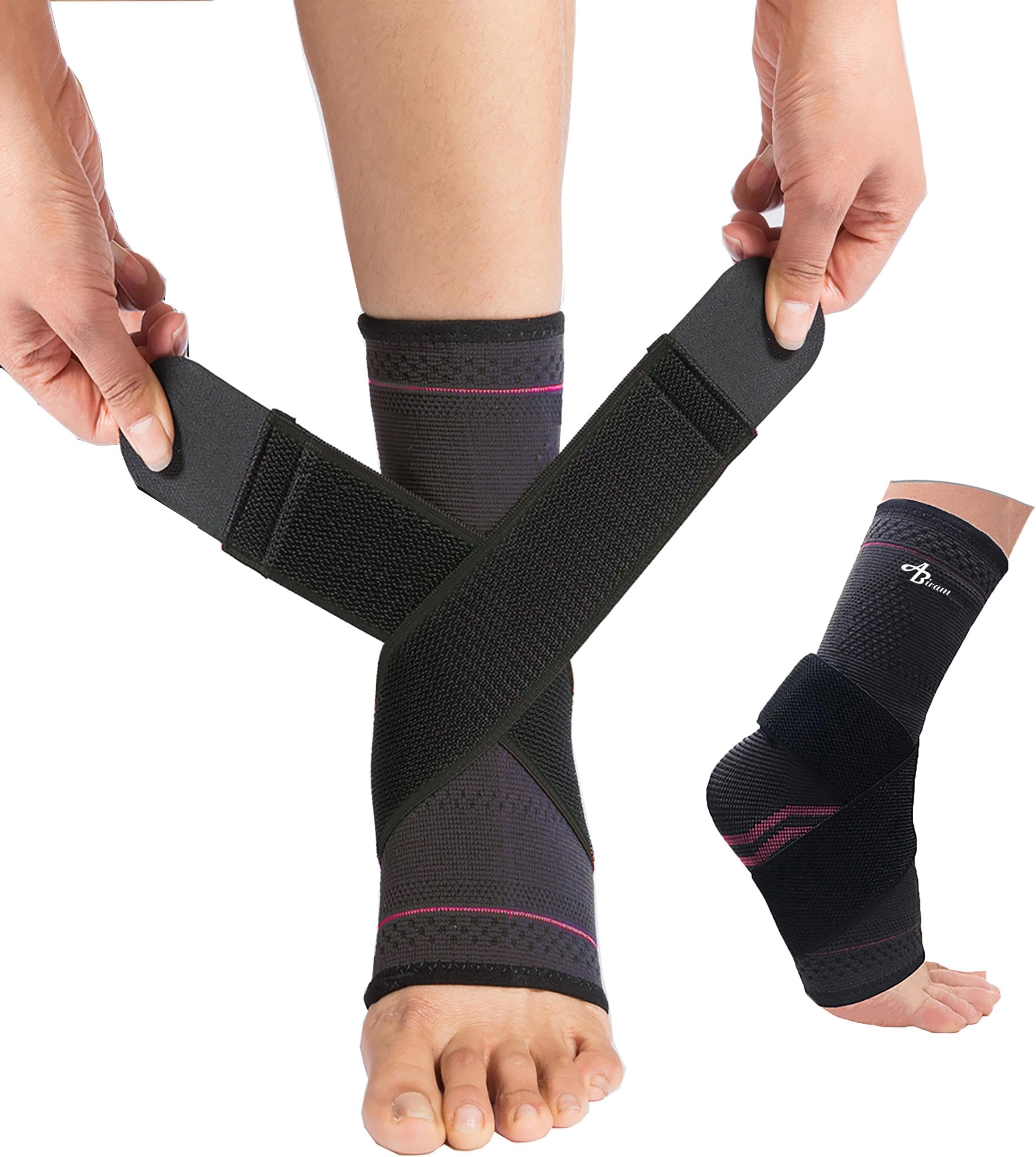 ABIRAM Breathable Ankle Brace Compression Sleeve with Adjustable Strap | Adjustable Compression Support for Sprained Ankles, Plantar Fasciitis, Achilles Tendonitis, Running, Gym and Everyday Wear