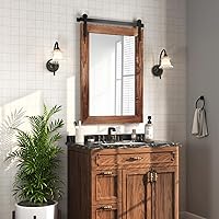 Vista 37 de COGOOD - Espejo de puerta de granja estilo granero - 41" x 26" Espejo de pared con marco de madera rústica para baño, sala de estar, decoración