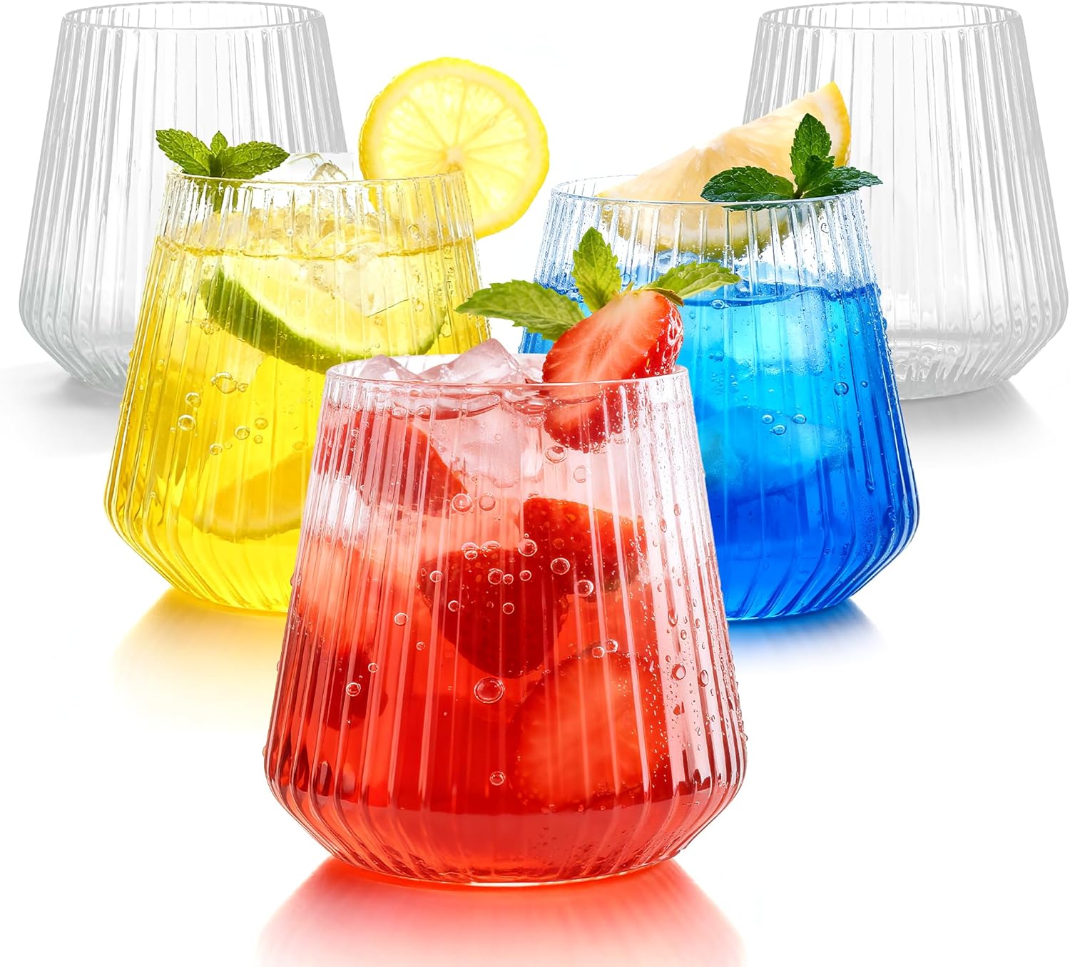 36 Pcs 12 oz Plastic Clear Ribbed Wine Glasses, Disposable & Reusable Champagne Glasses Elegant Whiskey Glasses Ideal for Weddings, Bars, Christmas, Halloween, Holidays, Pool Party, Daily Use 36 PCS Clear