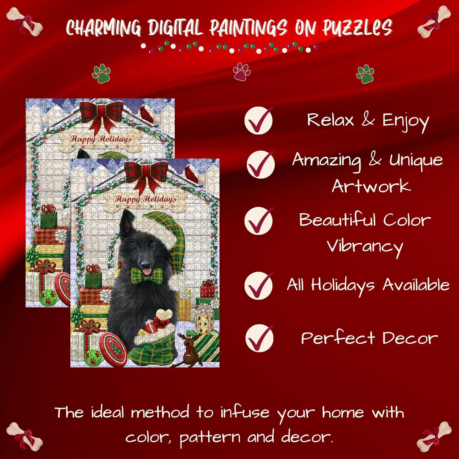 Christmas House with Presents Belgian Shepherd Dog Jigsaw Puzzle for Adults - Animal Printed Interlocking Puzzle Game Artwork - Gift for Dog Lover's- 500 Pcs 14"x20", PZLE52574