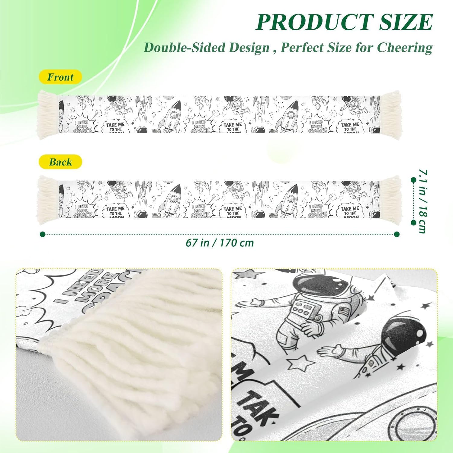 CHIFIGNO Space Rockets Planets Sports Fan Scarf for Soccer Games, Soft Polyester, Quick Dry Sweat Towel, Customizable Print for Events