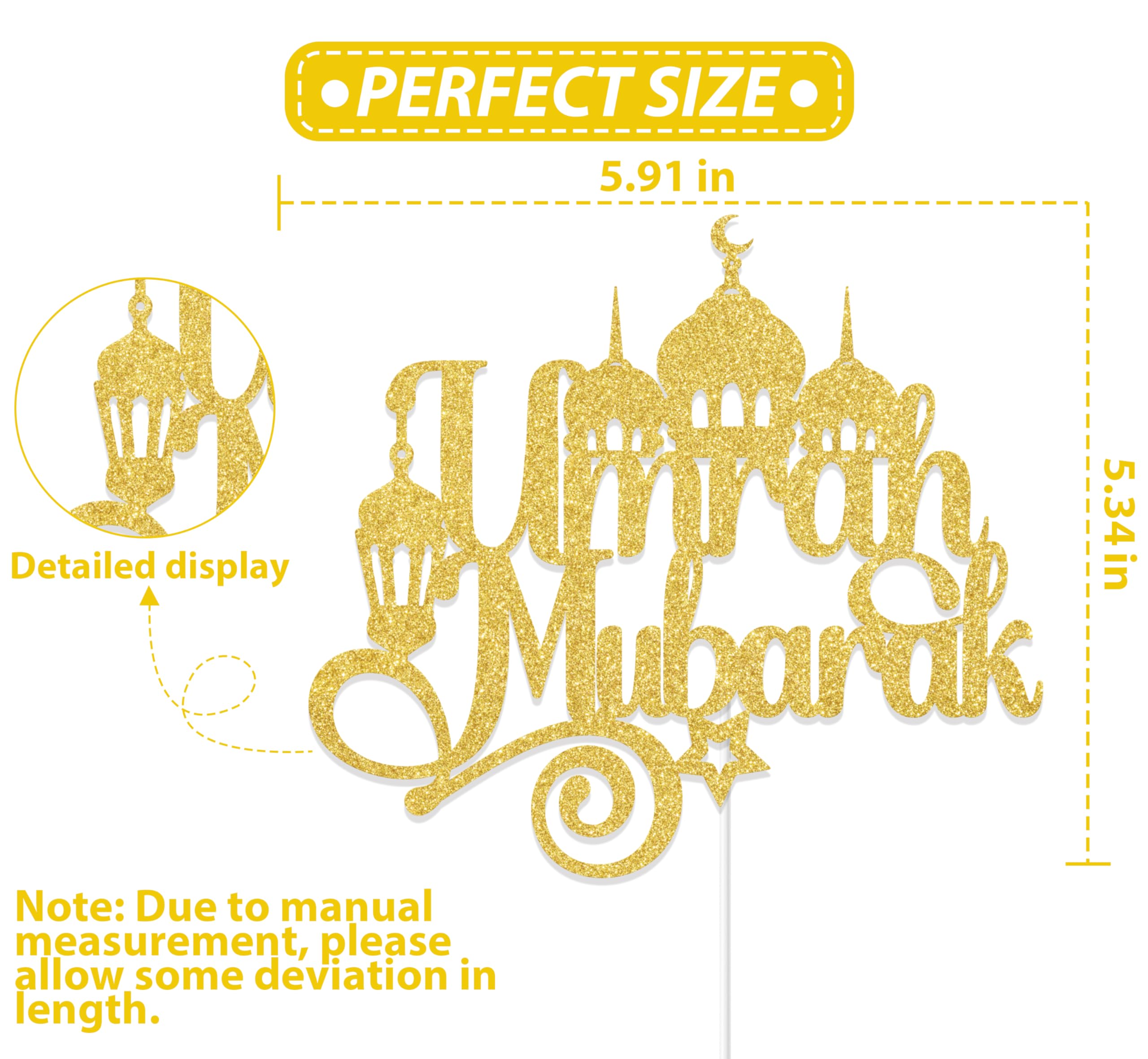 Aumccxz Umrah Mubarak Cake Topper Muslim Islam Eid al-Fitr Party Decorations for Gifts Eid Mubarak Ramadan Kareem Muslim Party Decor Supplies Gold - Image 2