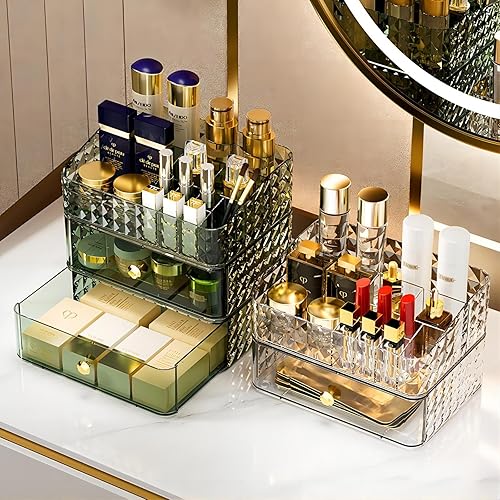 Miniatura 2 de DASITON Soporte para brochas de maquillaje con 11 ranuras, organizador de maquillaje, soporte para brochas de maquillaje con cajón, soporte dividido