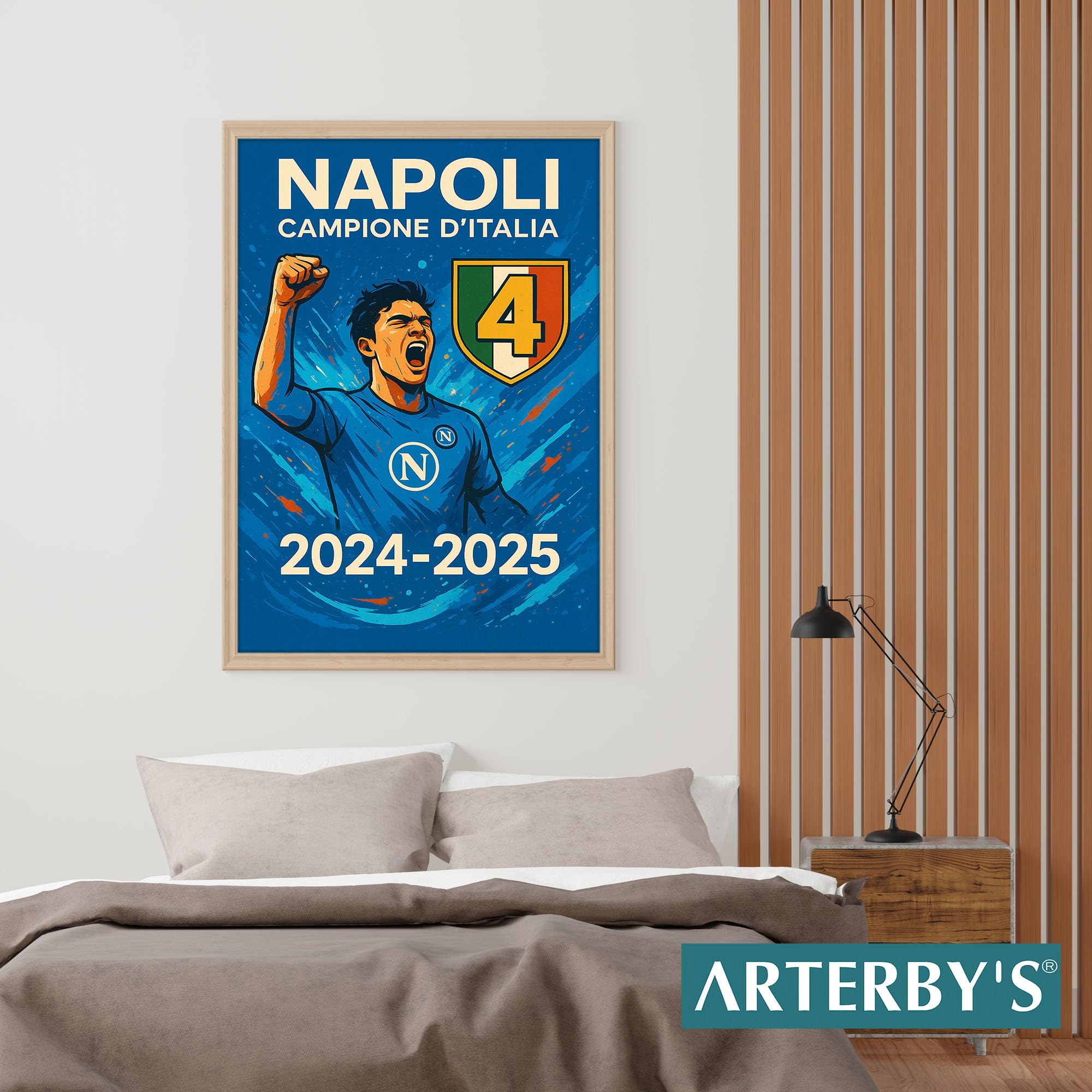 GamesMonkey Poster Napoli Campione 4 Scudetto 2024 2025 Calcio Vittoria Tricolore Ultras Made in Italy 21x30