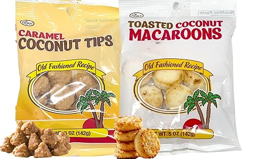 Macarrones de coco tostado y puntas de coco caramelo, delicioso caramelo de receta tradicional de la corona  Sin gluten  Cumpleaños, aniversario,