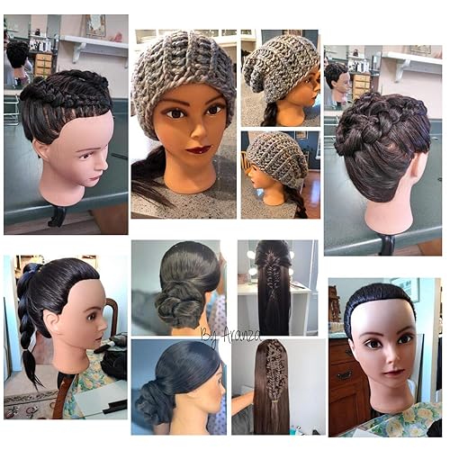 Miniatura 6 de Training Head - Cabeza de maniquí de 26-28 pulgadas con cabello de fibra sintética modelo de entrenamiento para peluquería y cosmetología pinza