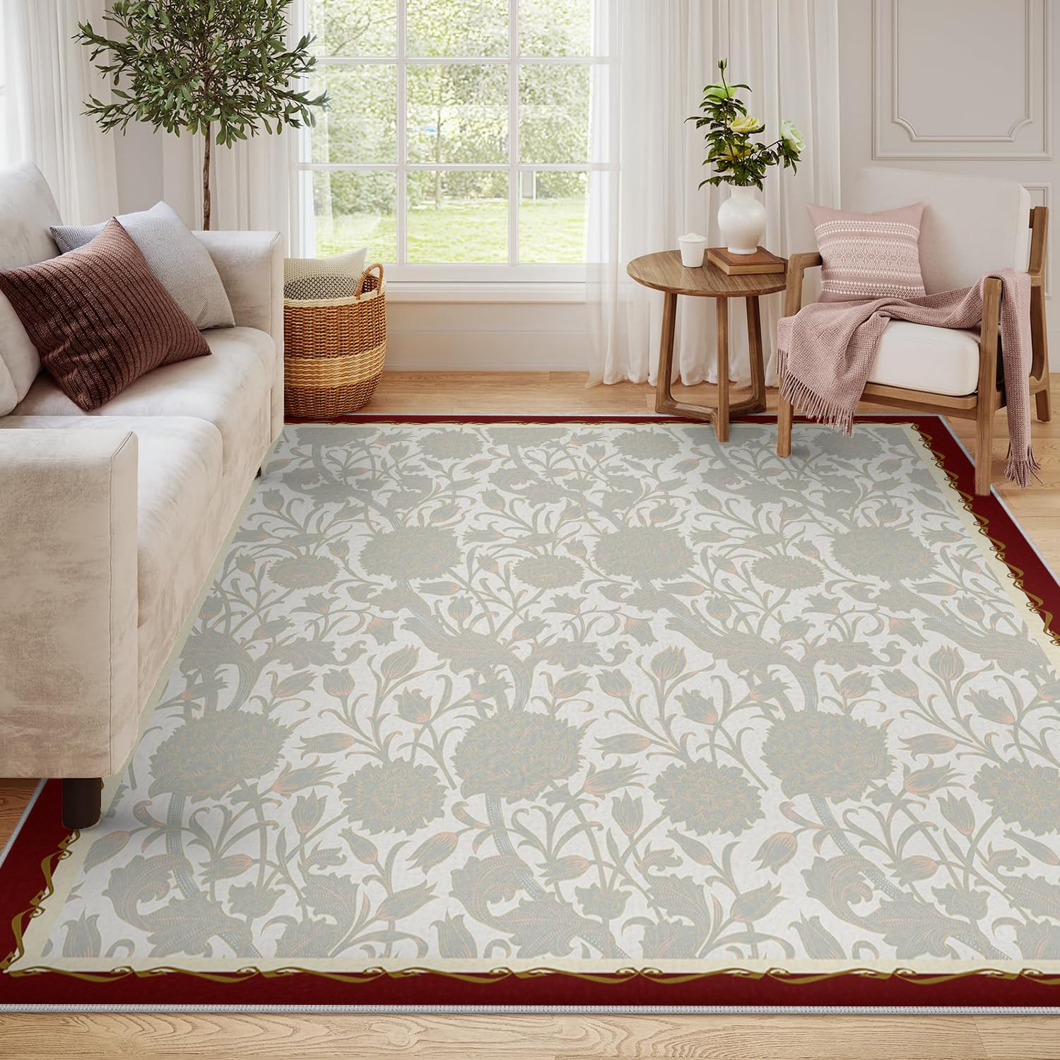 Tapis antidérapant pour sécuriser le salon et protéger le sol avec un style vintage beige
