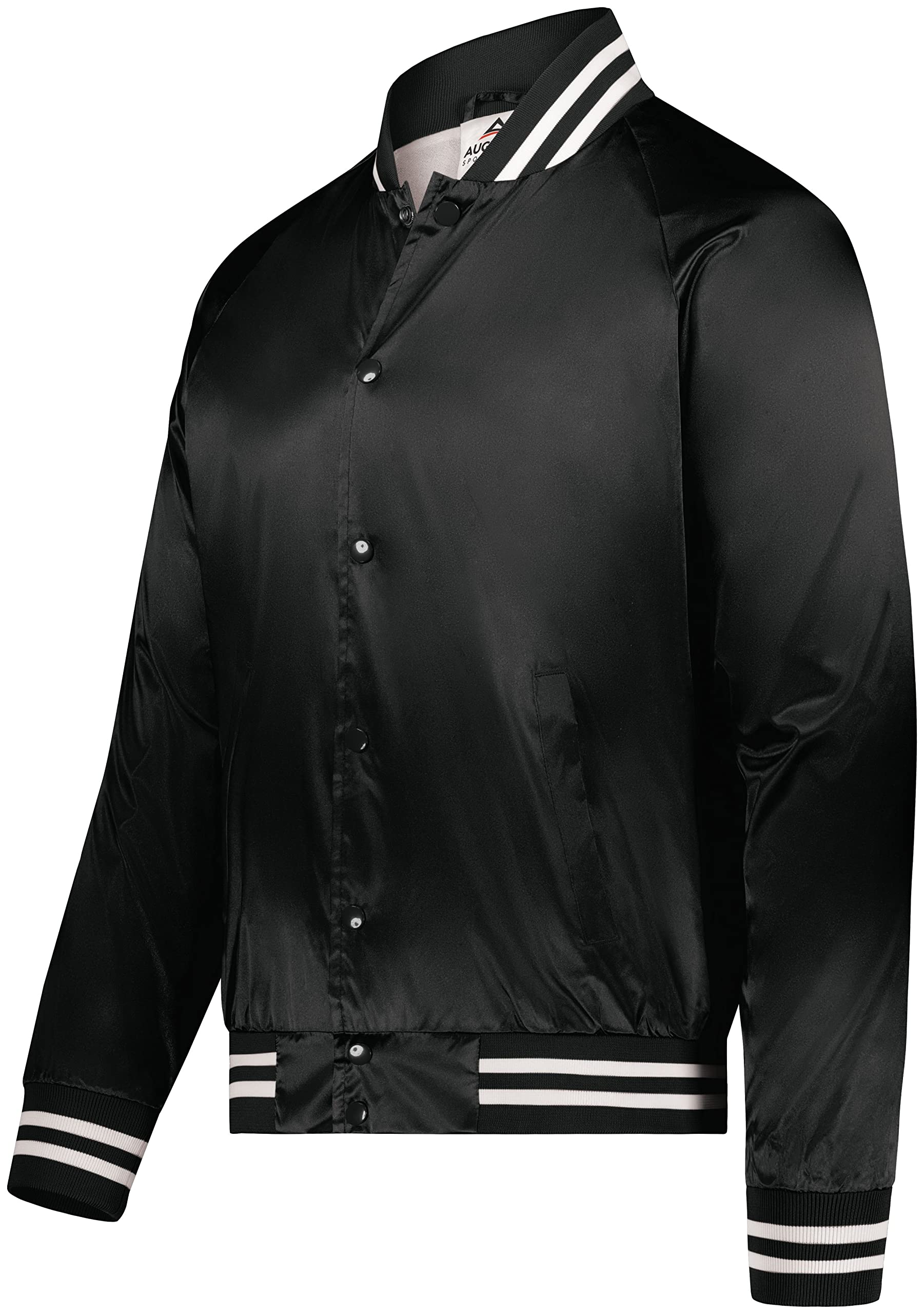 Augusta Satin Baseball JKT/Striped TRM BLK/WHI XL, Black/ White