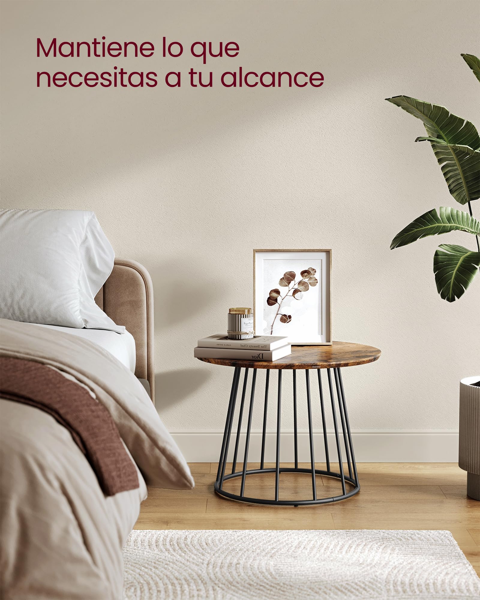 VASAGLE Mesa de Centro Redonda, Juego de 2 Mesas de Café, Estilo Moderno, Marco de Acero, para Sala de Estar, Dormitorio, Marrón Rústico LCT045K01