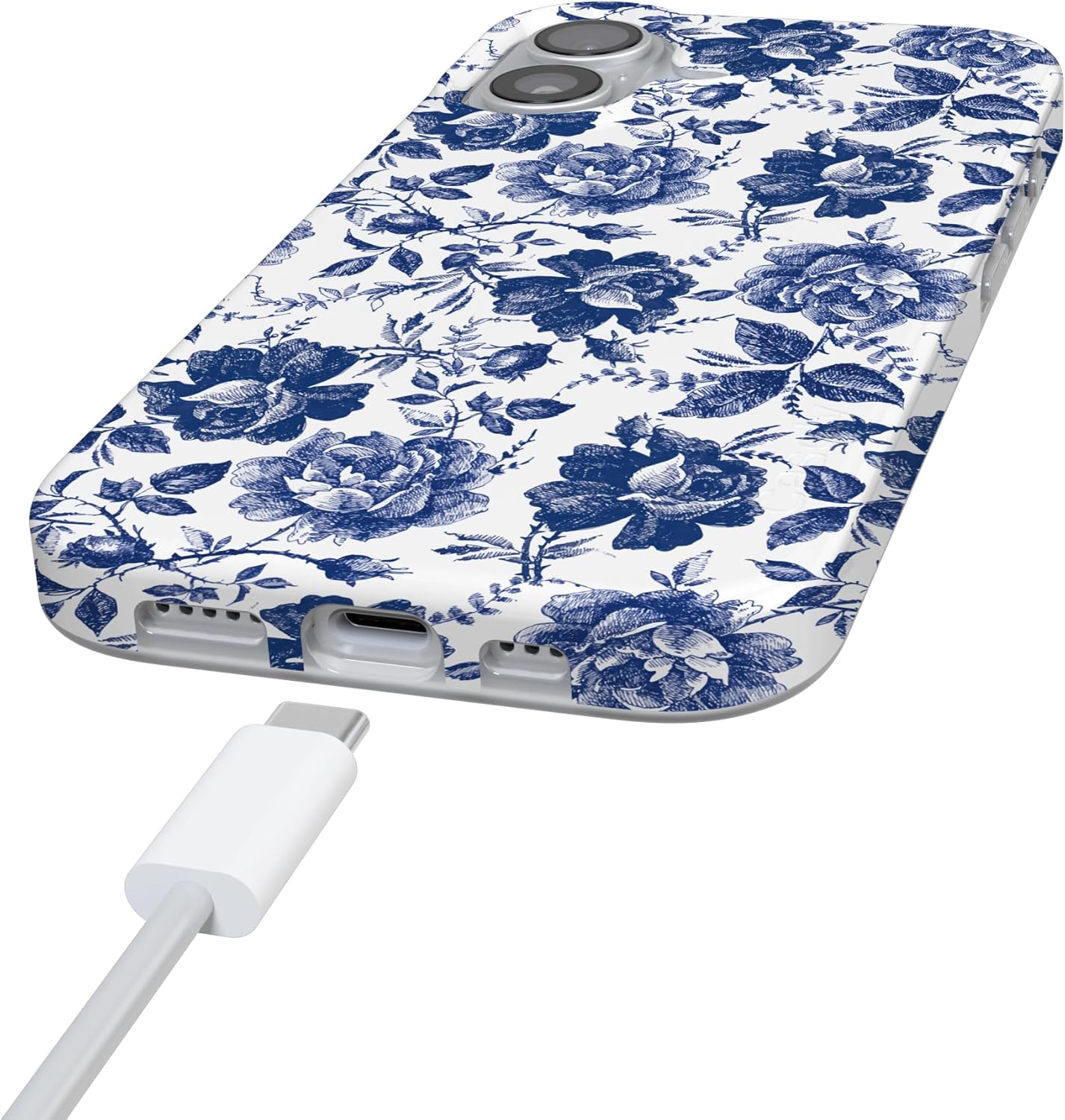 Casely iPhone 17 Case | Rose to Fame | Blue & White Floral | Compatible with MagSafe | Classic Ultra Slim Design