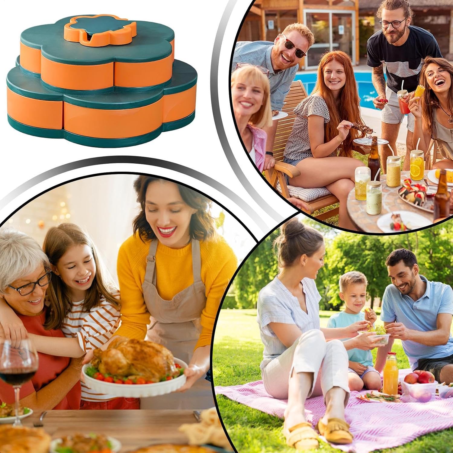 Divided Serving Tray, Double Layer Flower Shape Rotating Candy Box, Rotating Nut Candy Serving Container, for Party Appetizers Nut Dips Home Picnic