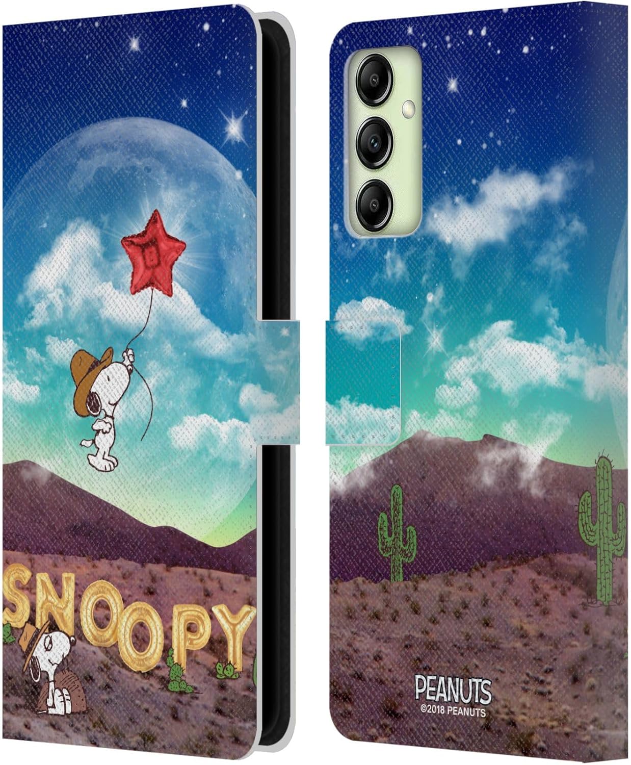 Head Case Designs Officially Licensed Peanuts Nebula Fly Balloon Snoopy Space Cowboy Leather Wallet Case Compatible with Samsung Galaxy A14 5G