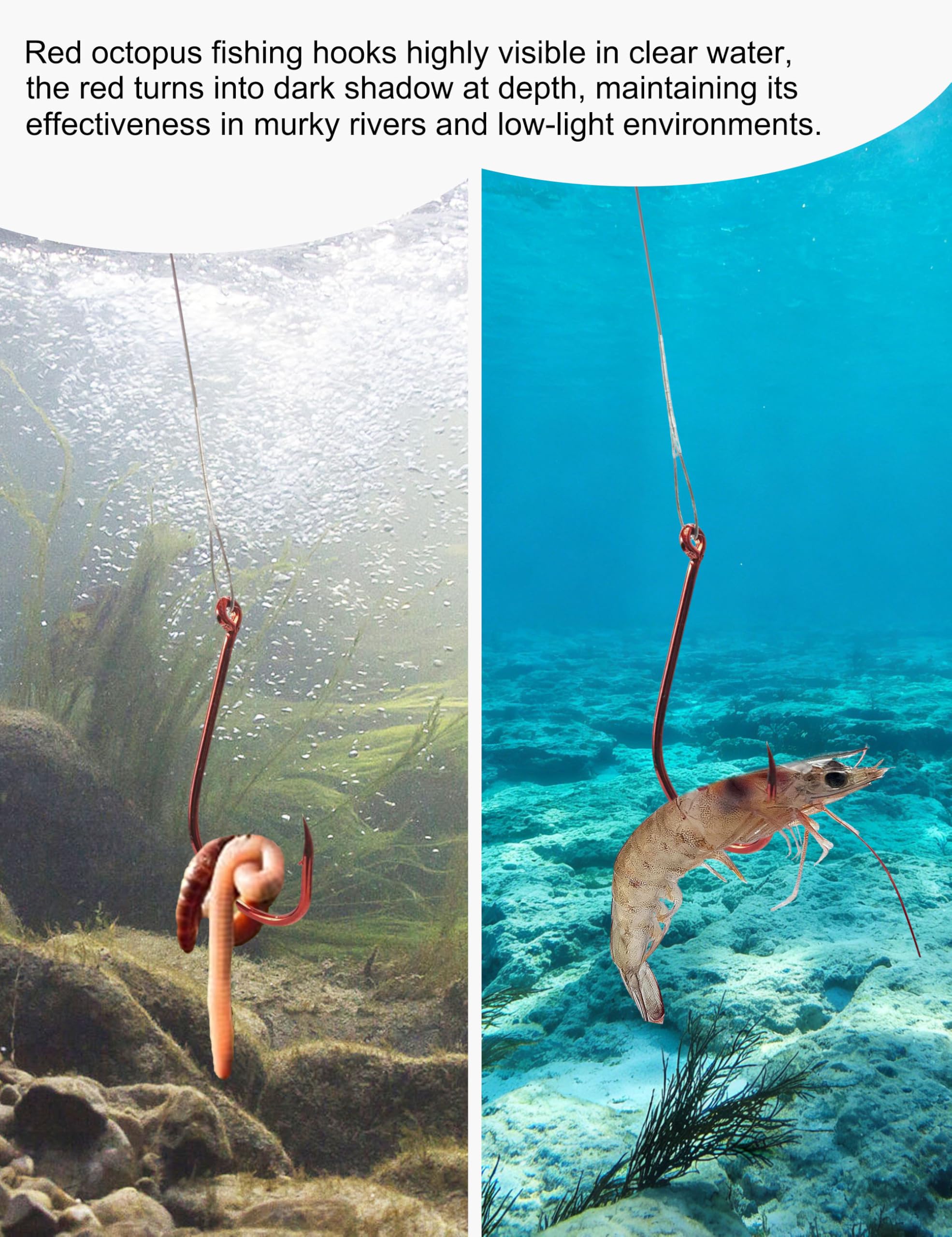 100 anzuelos de pesca de pulpo rojo con líderes de alambre de acero, anzuelo de pesca circular preatado para peces dentados, aparejos de acero de alto carbono para bagre, trucha, lucio