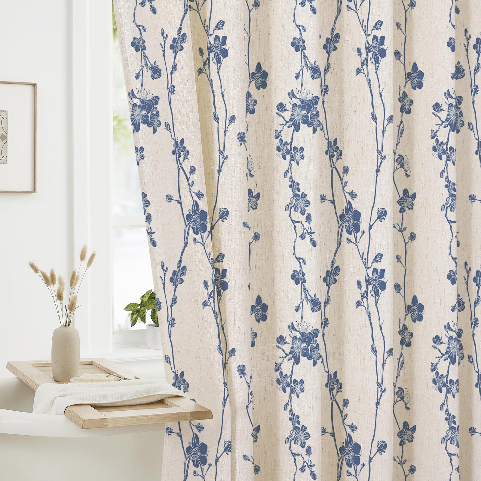 Photo 1 of ***STOCK IMAGE FOR REFERENCE***
Gibelle Navy Blue Floral Linen Shower Curtain, 72 x 72