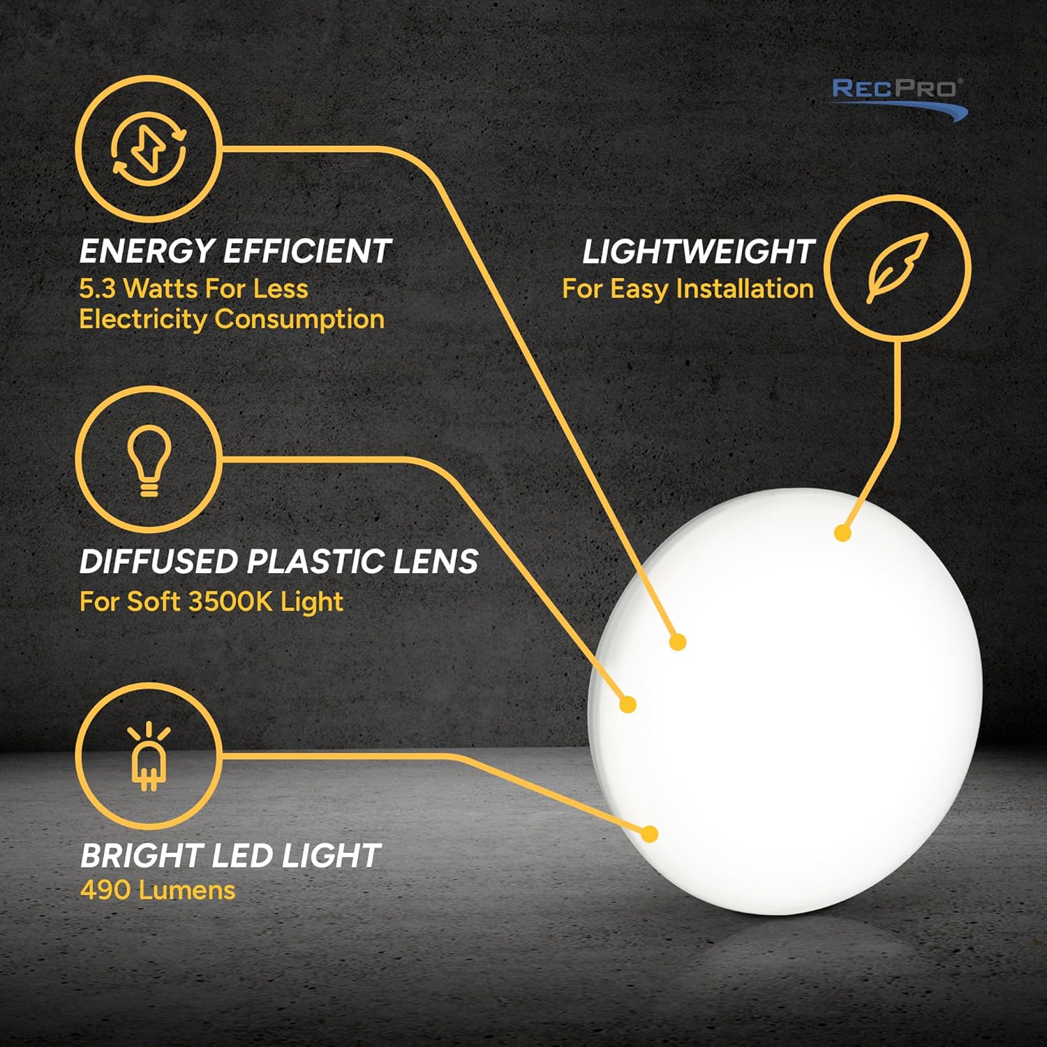 RecPro RV 4.5" Surface Mount 12V LED Light with Integrated Switch | 3500K Neutral White (5)