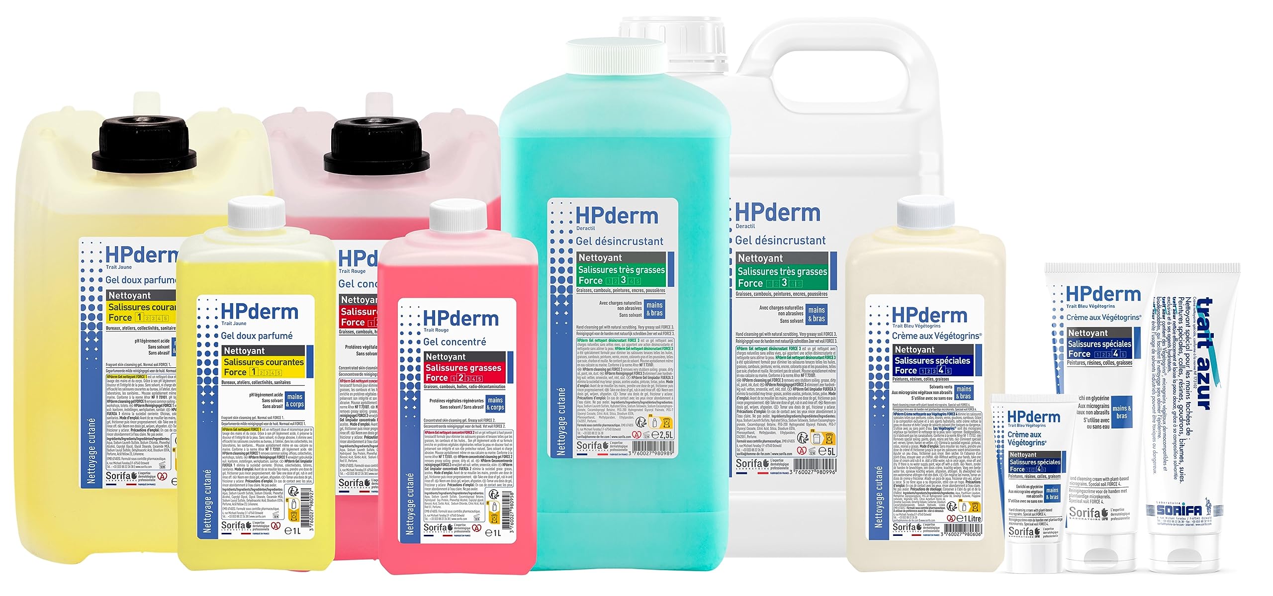 HPderm Crème nettoyante Force 4 - Mains et bras – Graisse, peinture, encre, mastic, goudron, colle, mousse - Sans savon – Flacon 1L.
