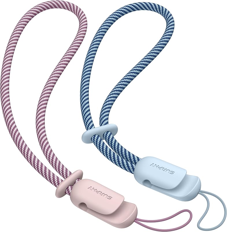 SURPHY 2 Pack Phone Lanyard, Phone Wrist Strap for Case, Camera Wrist Strap | Ultra-Light 2-Color Braided Phone Strap, Cellphone Charm Strap, Anti-Lost Wrist Lanyard for Women and Men, Pink Cloud Blue