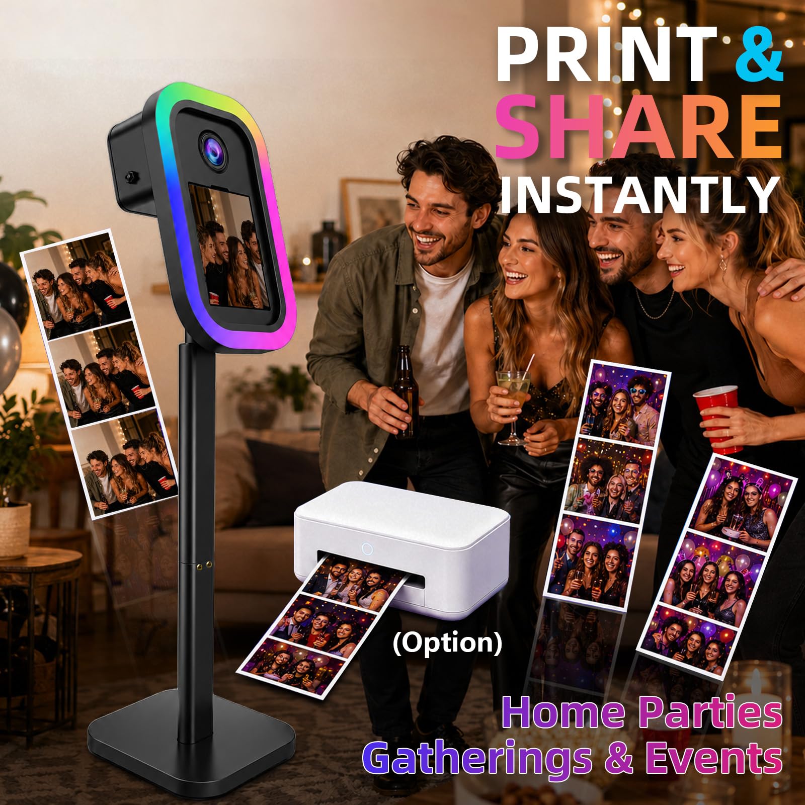 Macchina Fotobooth per Selfie (Nero,Photobooth + Fotocamera) | compatibile con cabina fotocamera ipad e dslr, stampa istantanea e condivisione Fotobox
