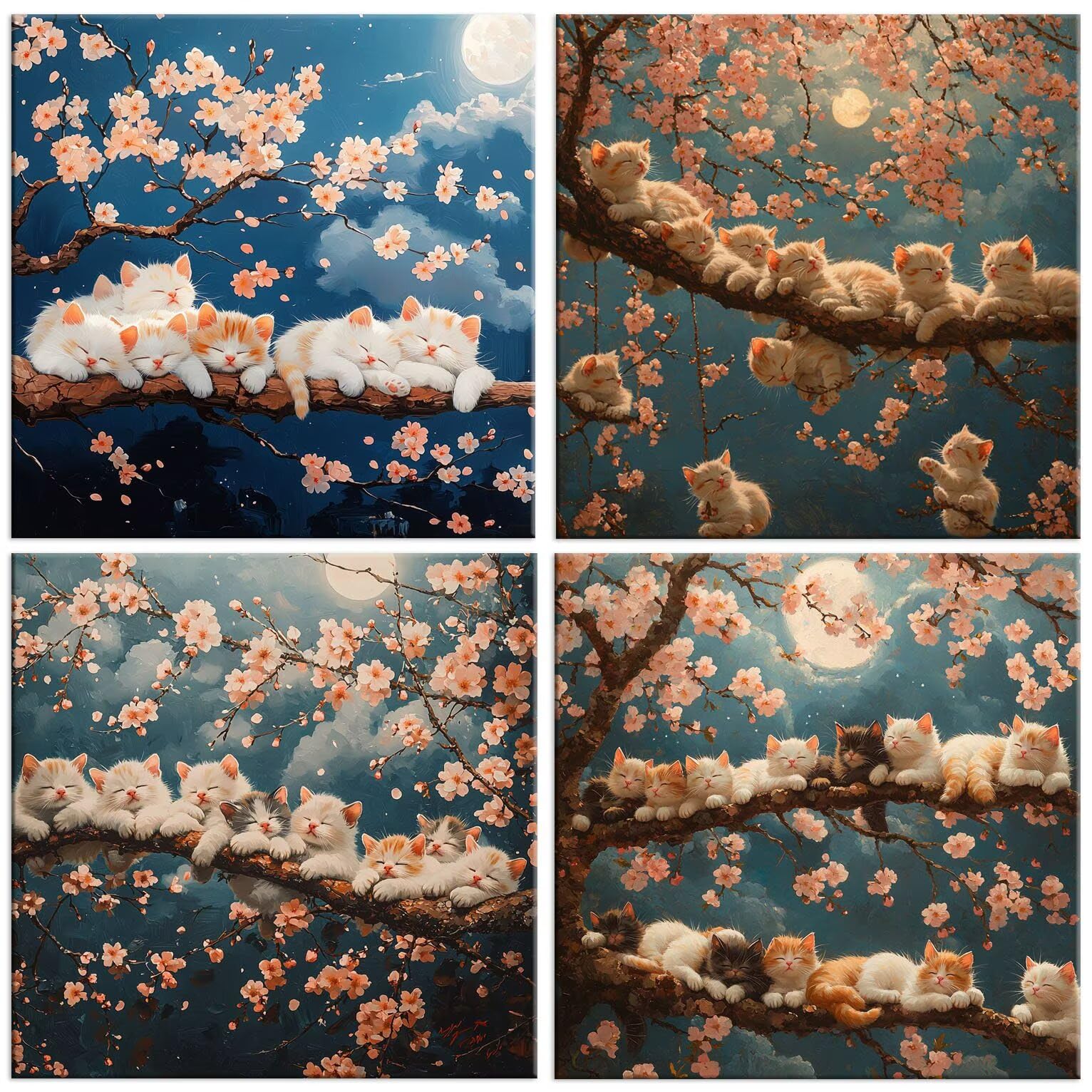 QIANLUOO Gato de cerezo 5D Kits de Pintura de Diamantes 70x70cm G-915
