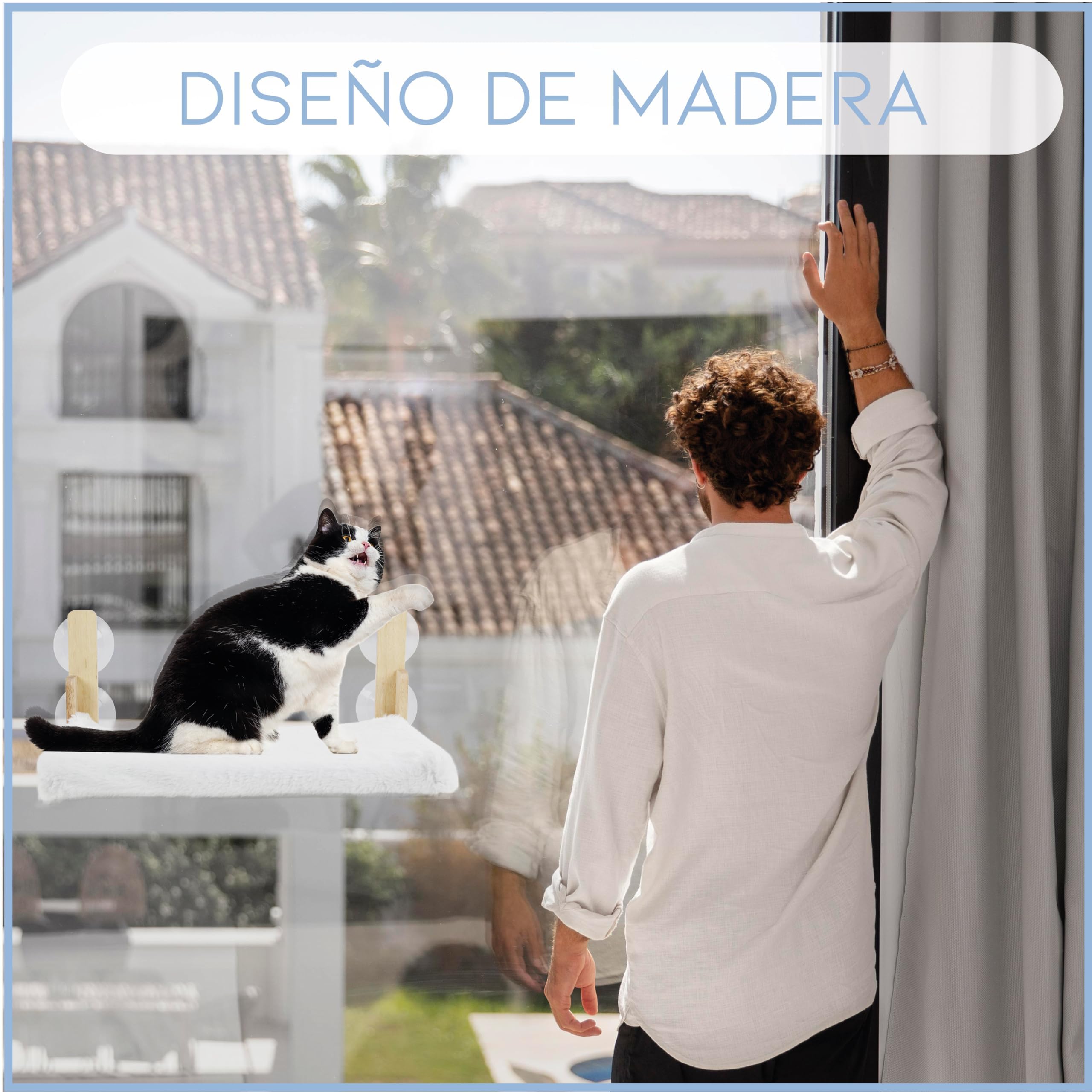 Hamaca Gato Ventana - Cama Gato Ventana Espaciosa y Segura - Hamaca Gato Ventana de Madera con Fuerte Succión - Cama Ventana para Gatos Fácil de Instalar - Cama Colgante para Gatos