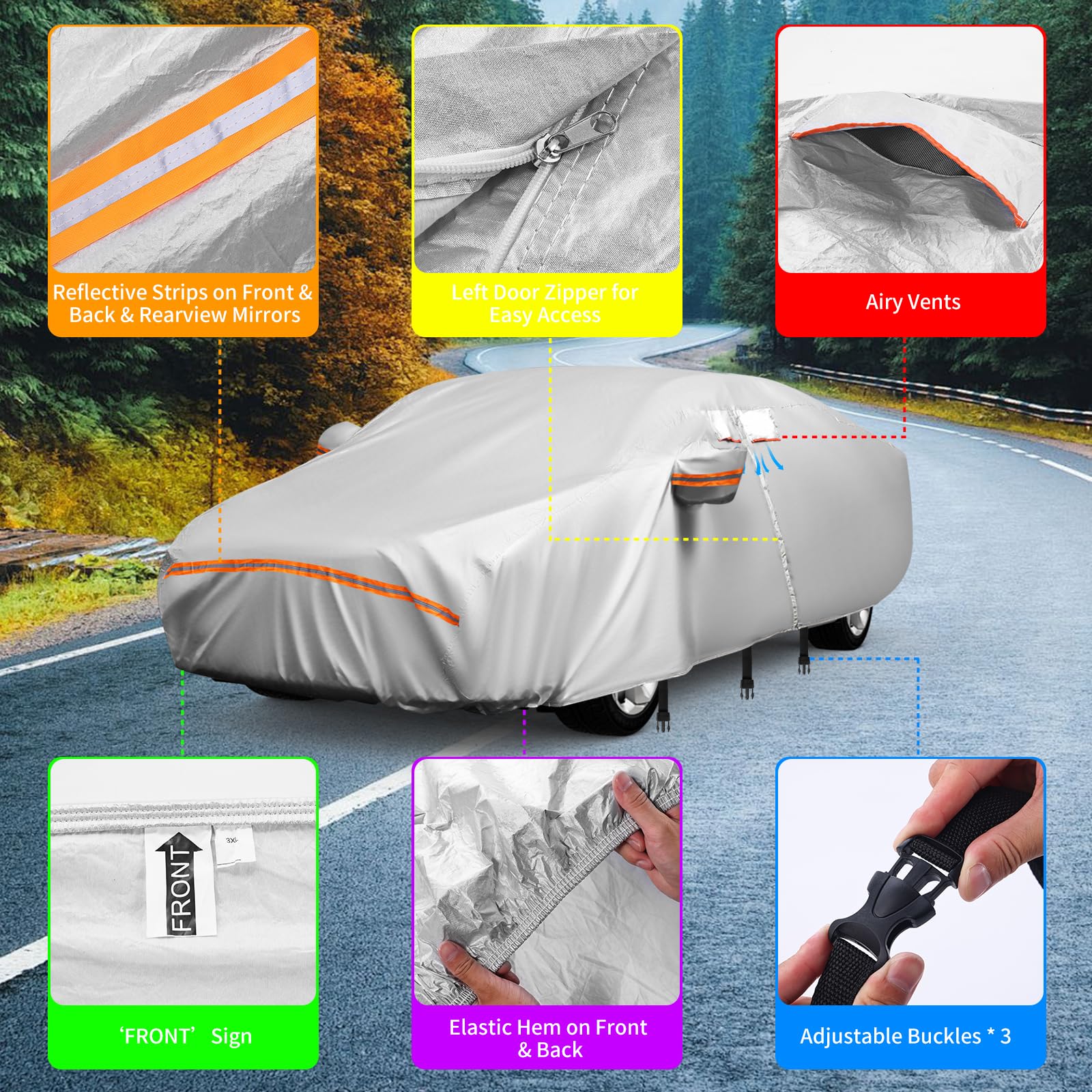 Hagelschutzplane Auto,Autoabdeckung Wasserdicht All Weather,Robuste Autoplane Outdoor mit Türreißverschluss und Baumwollfutter, Vollgarage Außenabdeckung Wetterfest Passend für BMW,Audi A4 A5 und SUV