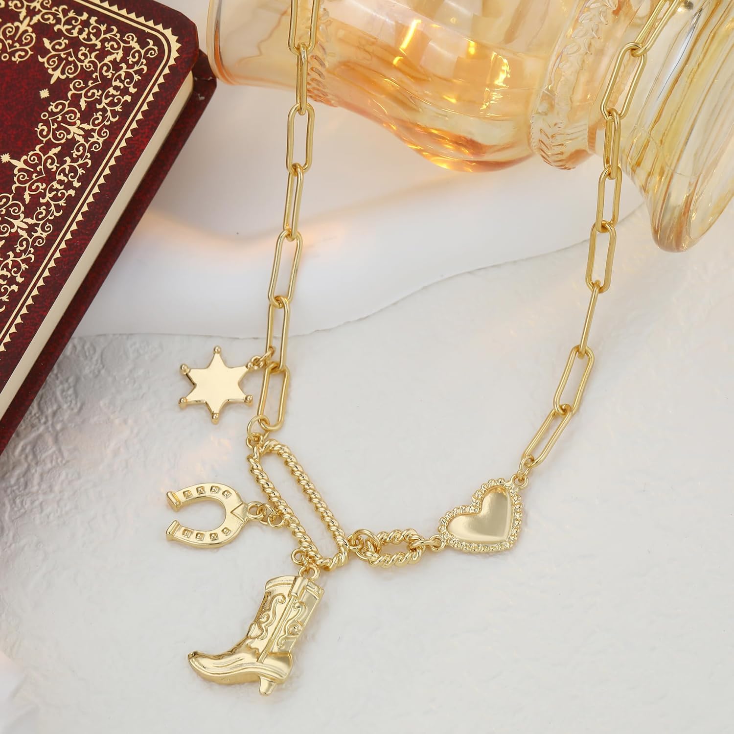 Chunky Gold Necklace for Women Gold Evil Eye Cowboy Pendant Necklace Dainty Paperclip Chain Vintage Luck Amulet Choker Necklaces Celestial Jewelry Gift - Image 5