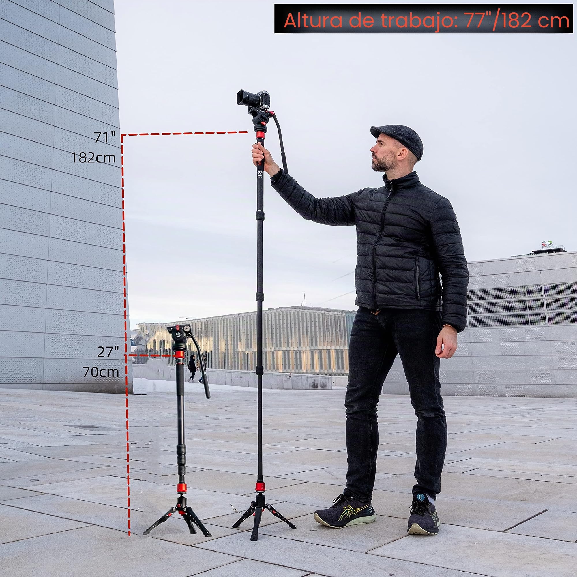 IFOOTAGE Cobra 3 A180T,3-en-1 Cámara Monopod Telescópico Video Monopod Fotografía Profesional Trípode Monopod Adecuado para Cámaras SLR y Videocámaras Aluminio 180cm