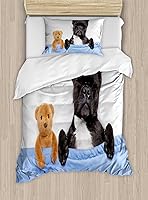 Vista 114 de Ambesonne Juego de funda de edredón color menta, líneas onduladas horizontales a rayas blancas abstractas de tonos suaves, exhibición de arte