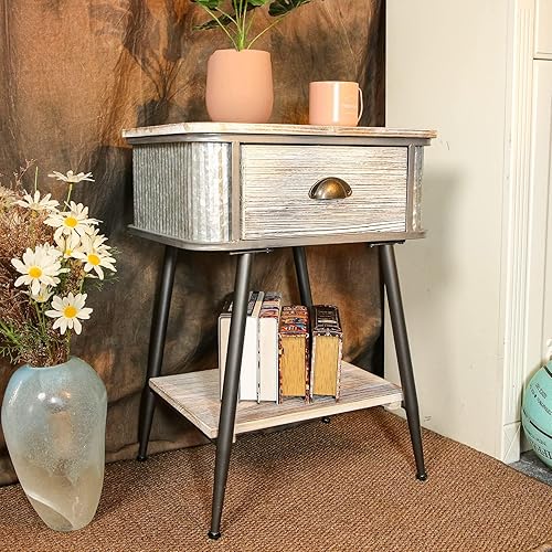 Hoeneo Nightstand End Table with Storage Drawer and Shelf, Small Side Table, Strong and Sturdy Easy Assembly Grey 18"X14"X25"
