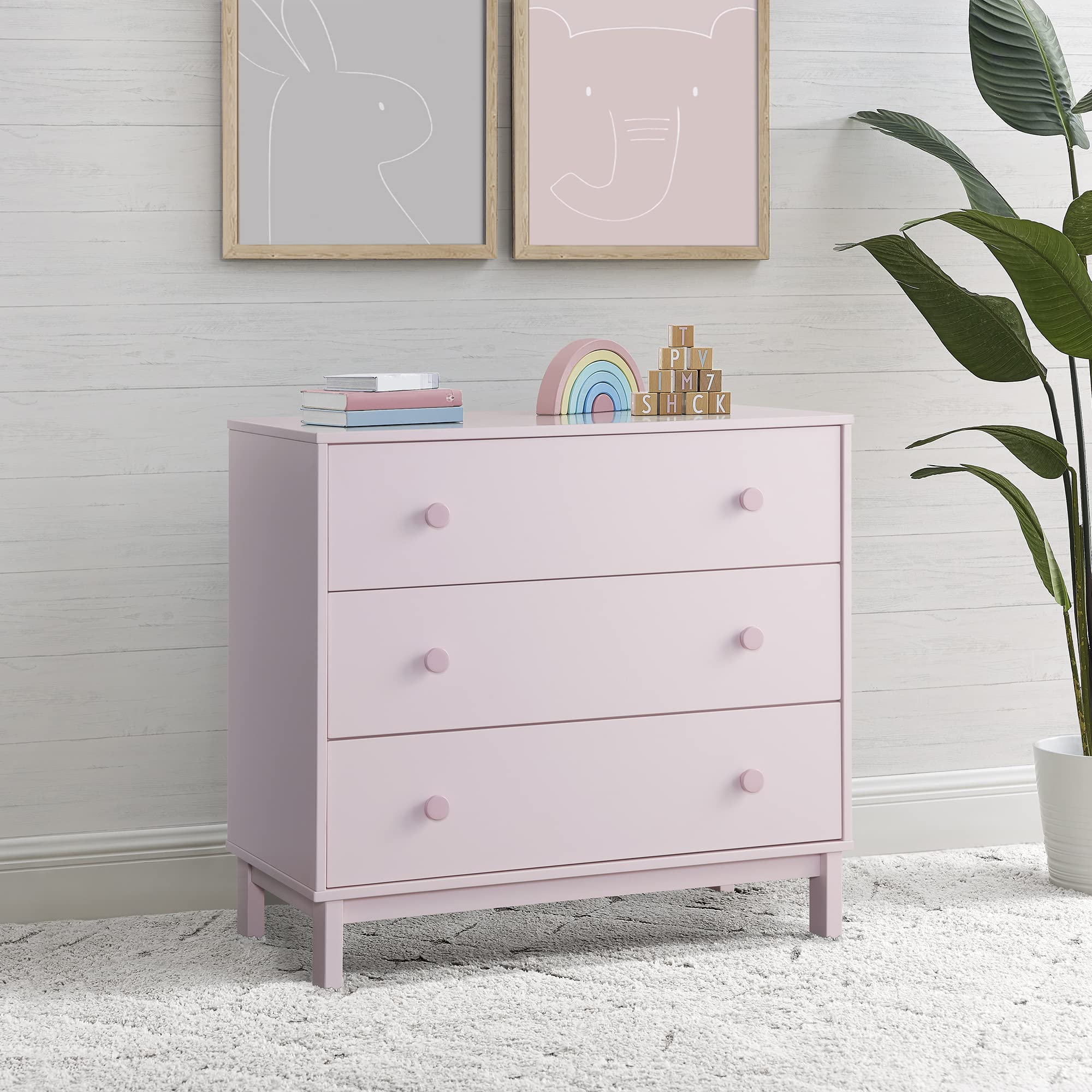 babyGap by Delta Children Legacy 3 Drawer Dresser - Greenguard Gold Certified, Blush Pink/Dark Pink