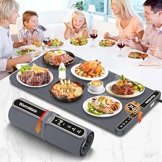WarmMate Food Warming Mat: Roll-Up Electric Tray, 8s Rapid Heat, 9 Temp Levels, 6H Timer for Buffets & Parties (Dark Grey)