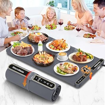 Food Warming Mat,Electric Warming Tray with 9-Level Temperature Precision Control, 6H Timer,8s Full Surface Rapid Heating, Ideal for Buffets, Parties & Gatherings Roll-Up Design,Dark Grey