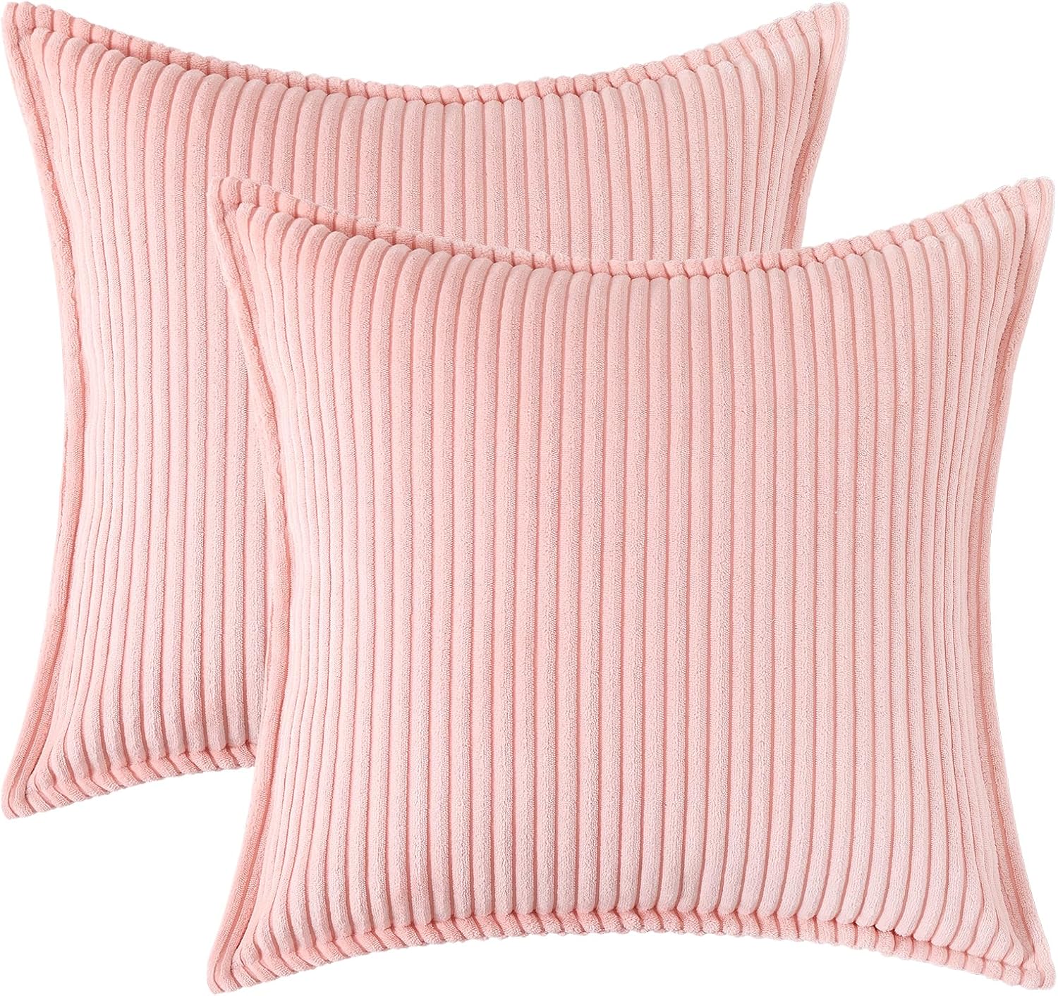 Mecatny Corduroy Summer Throw Pillow Covers 22x22 Set of 2, Neutral Decorative Soft Boho Couch Pillow Covers with Broadside for Sofa Living Room, Pink