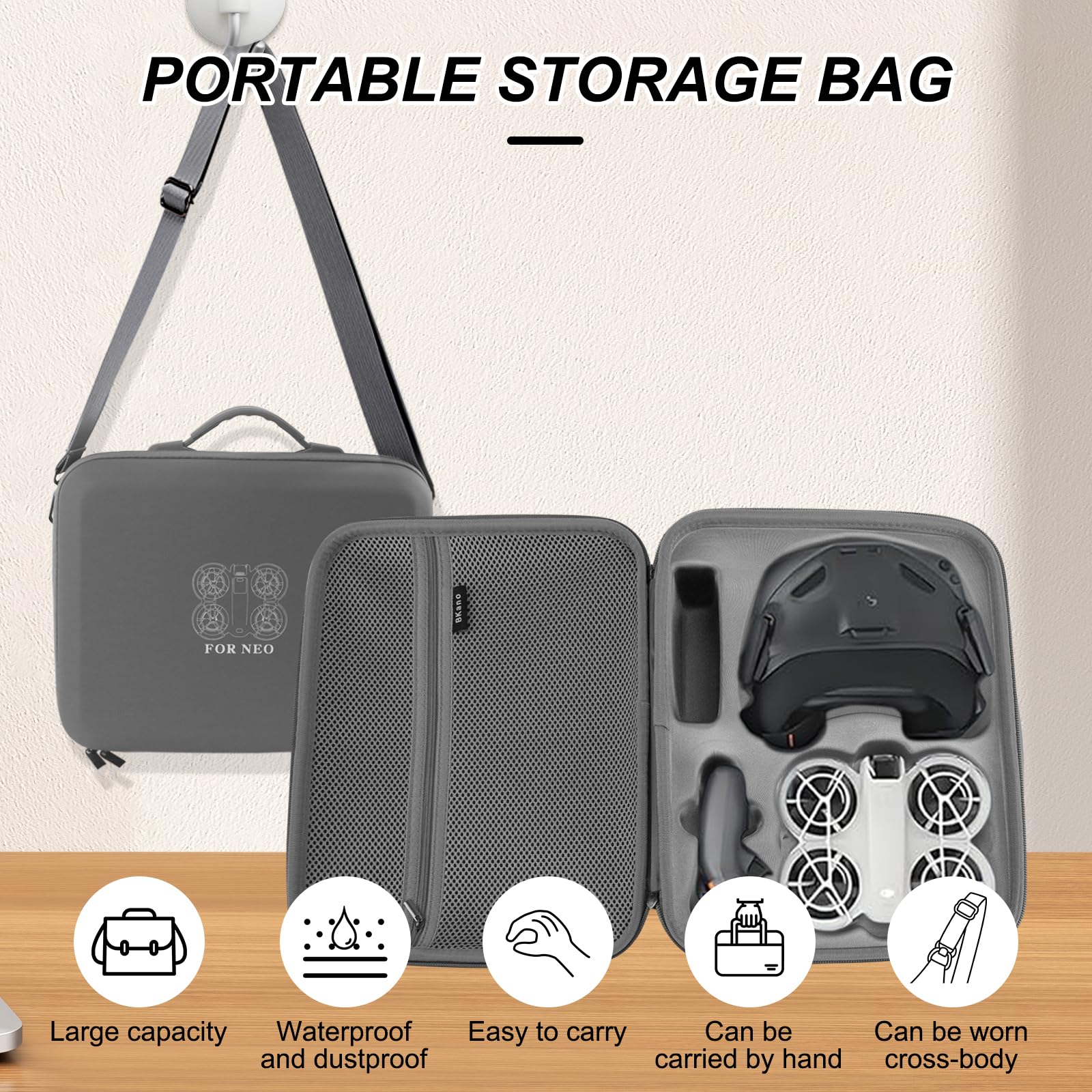 Leichte Tragetasche kompatibel mit DJI Neo Fly More Combo,PU-Leder Harte Tragetasche mit Schultergurt,Aufbewahrungs Tasche,Wasserdichter Koffer,für RC-N3,Propellern und Zwei-Wege-Lade-Hub-Zubehö