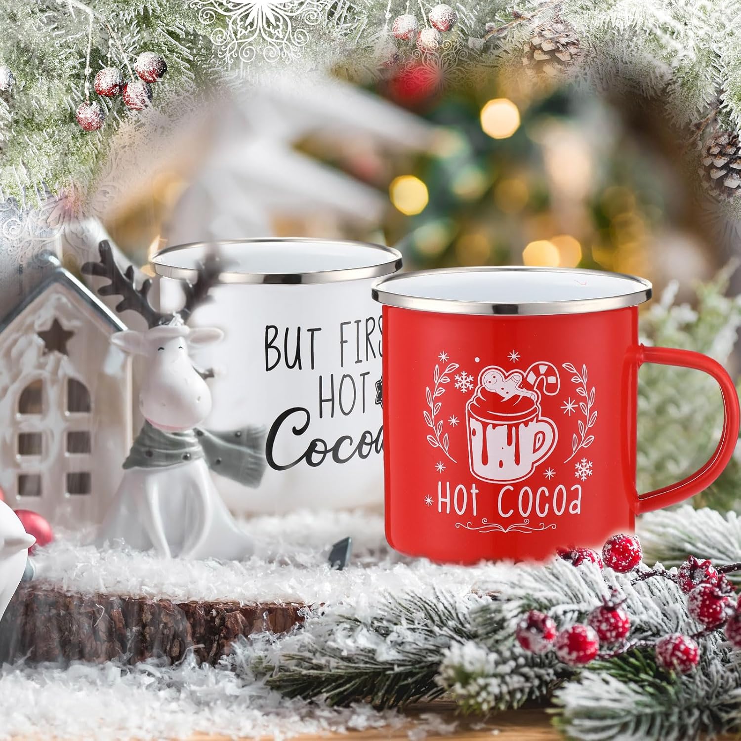 Maxcheck 12 Pcs Christmas Mini Coffee Mug Set, Xmas Espresso Cups Ceramic Mugs Bulk with Red Black Plaid Ribbon for Winter Christmas Table Centerpieces Tiered Tray Decoration Holiday Party Gift