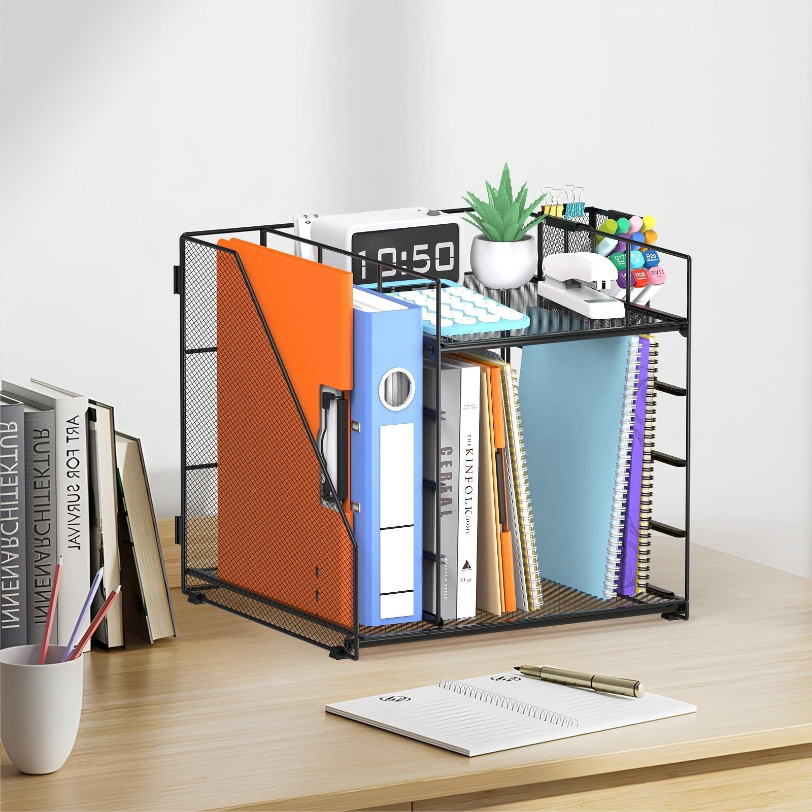 Schreibtisch Organizer und Zubehör, 5-stufiger Multifunktionaler Stiftehalter mit Schublade und Ablagefächer, für Büro, Schule, Zuhause