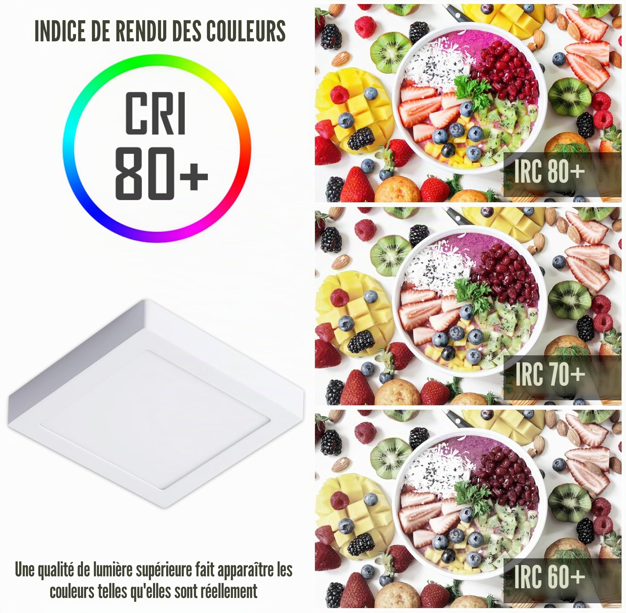 CLAR - Downlight LED surface 20 W carré, plafonniers, applique de surface, plafonnier carré, lumière froide 6500ºK (Pack 5)