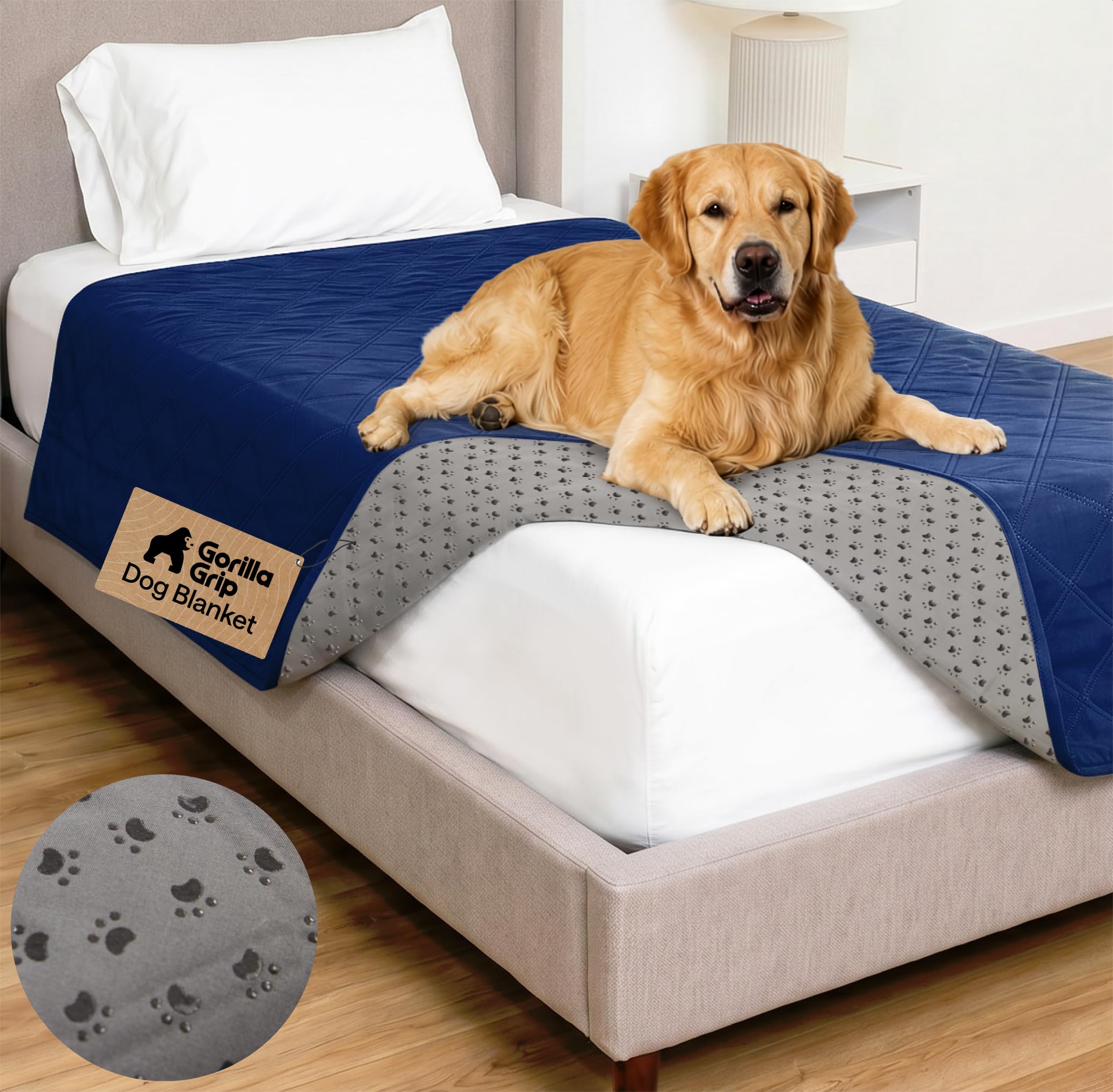 GORILLA GRIP® Waterproof Dog Blanket, Couch Cover for Dogs, 52x82 Navy