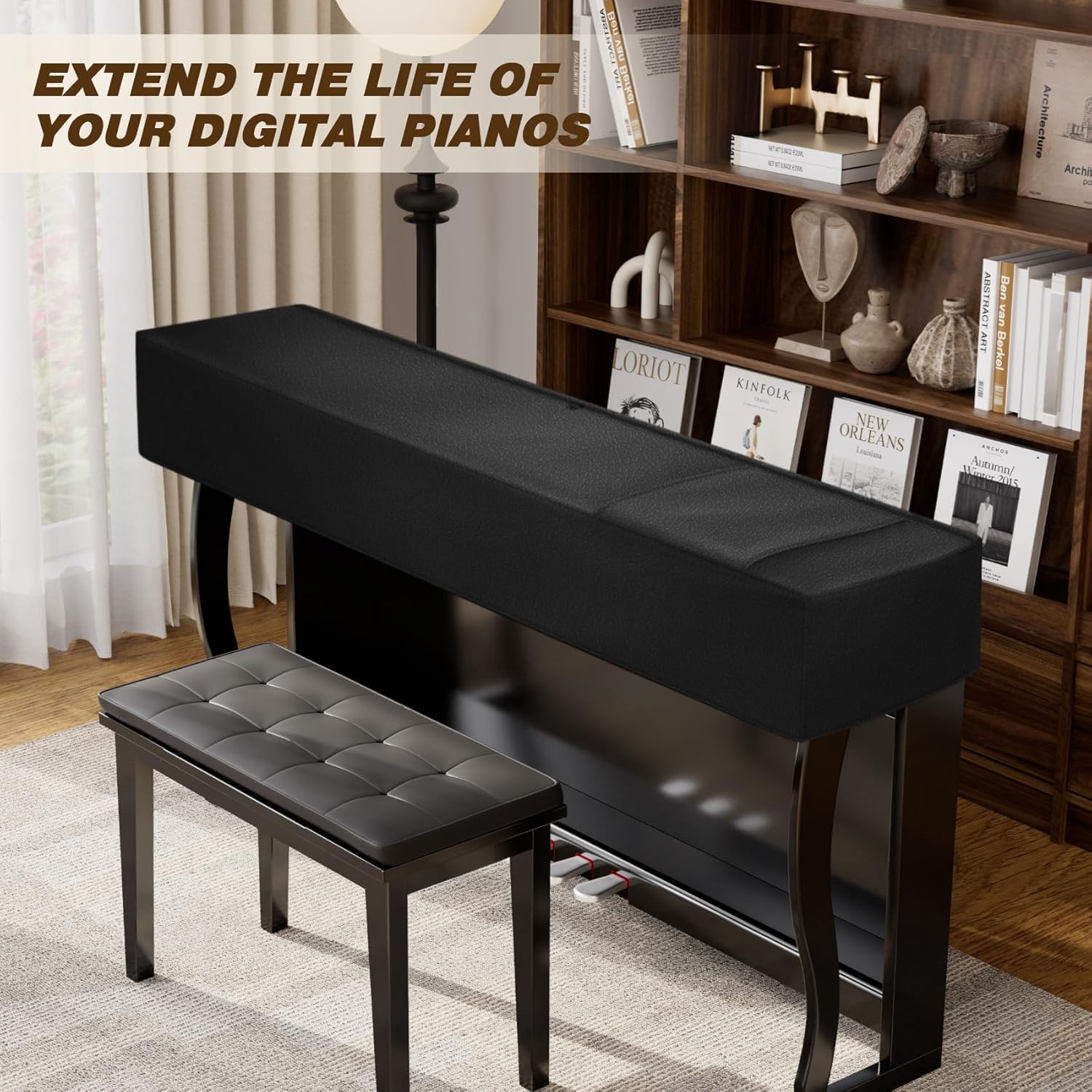 Explore Land 88 Keys Digital Piano Dust Cover with Music Stand Opening and Pockets - Waterproof Leatherette Electronic Keyboard Cover Fits for Most Piano(Black) - Image 7