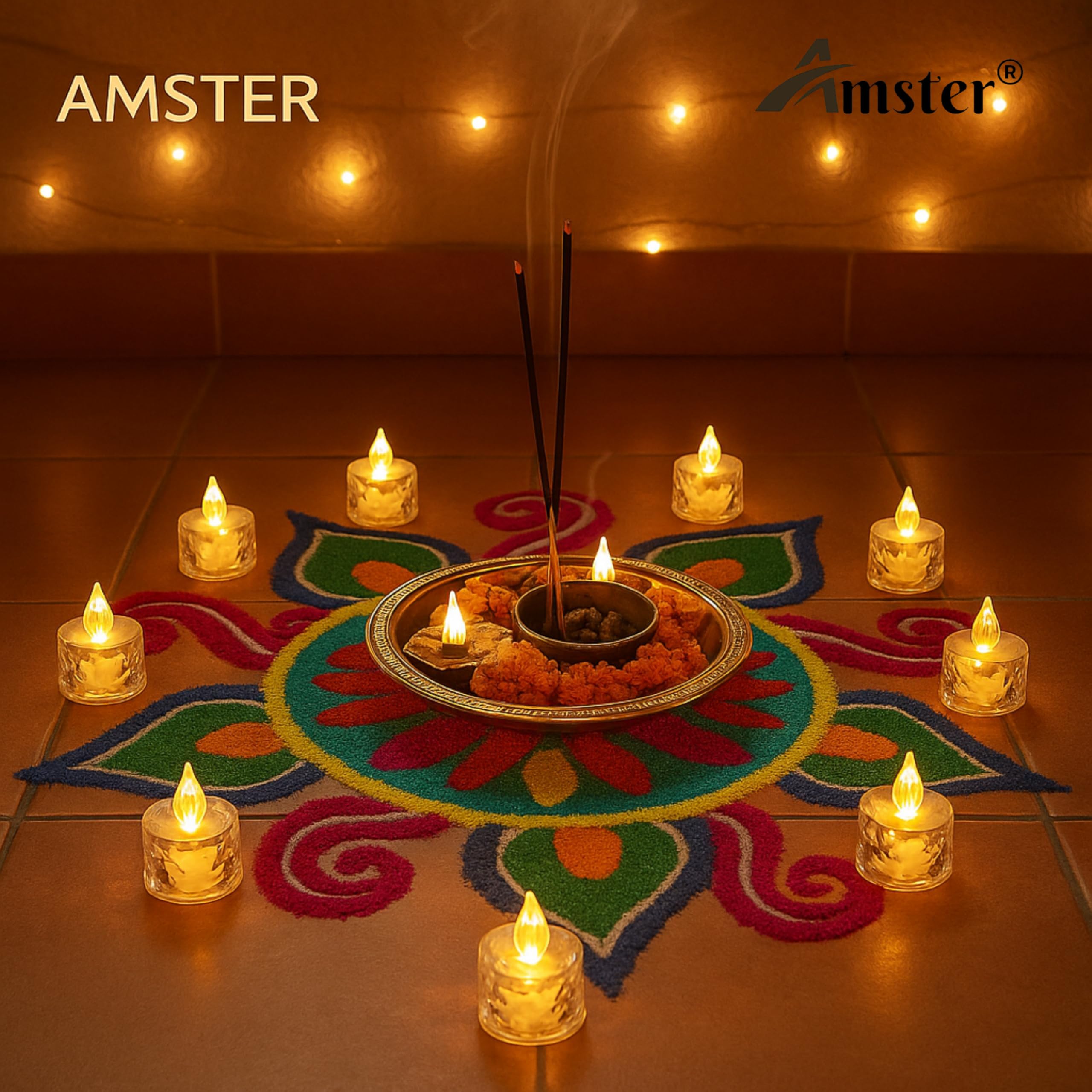 Amster LED Flameless Tealight Candles – Warm White, Battery Operated Decorative Lights for Diwali, Home & Wedding Décor – Safe, Smokeless & Reusable (Crystal LITE Candles, Pack of 6) 1