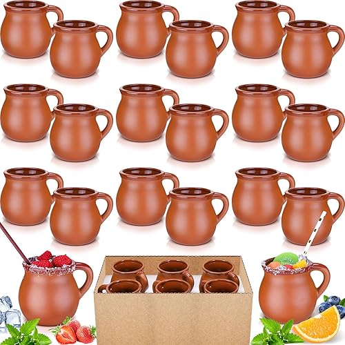 Miniatura 7 de Gejoy Paquete de 6 tazas de terracota mexicana de 12 onzas con asas, tazas de café hechas a mano, vasos de cóctel y tazas de té para bebidas frías,